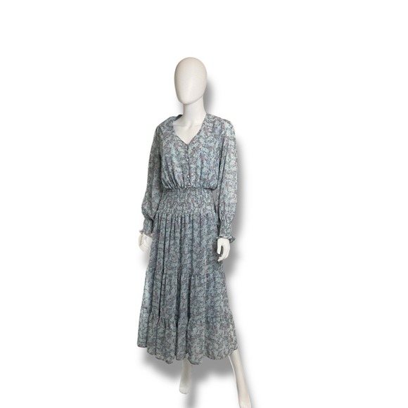 Entro Boho  Prairie Tiered  Smocked Cuff & Waist‎ Maxi Dress Size Medium - Picture 1 of 9